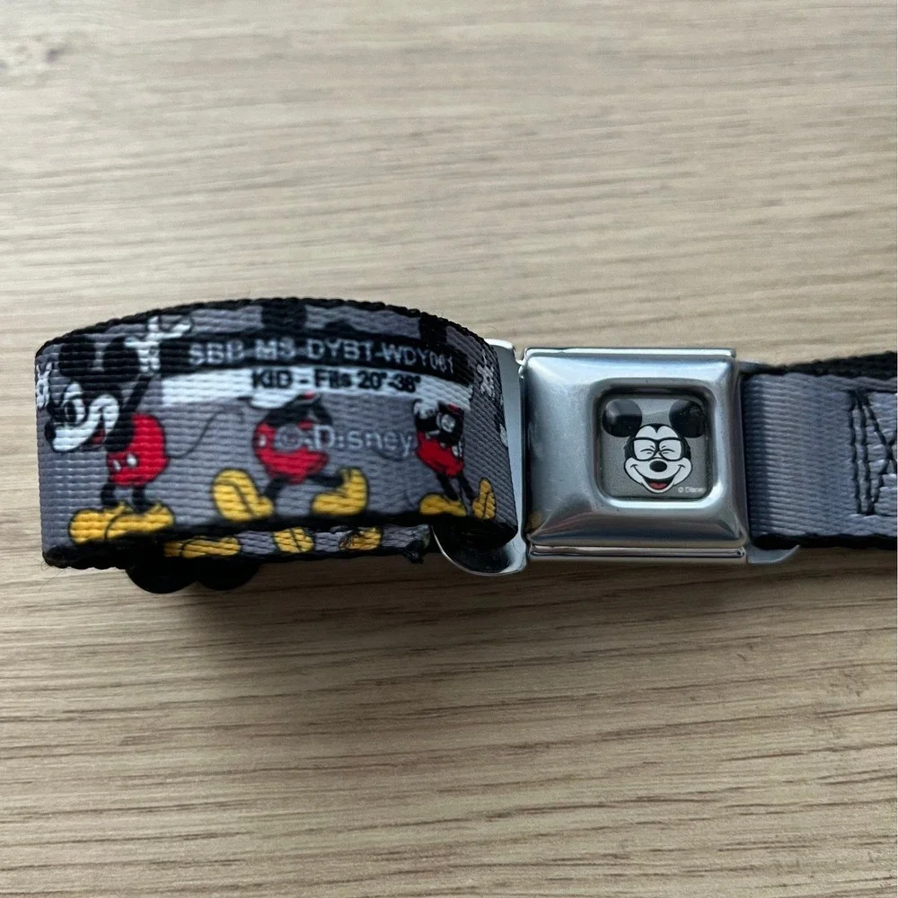 Buckle-Down Mickey Mouse Seatbelt Belt Kids 20-36 Grey Excellent Disney Print